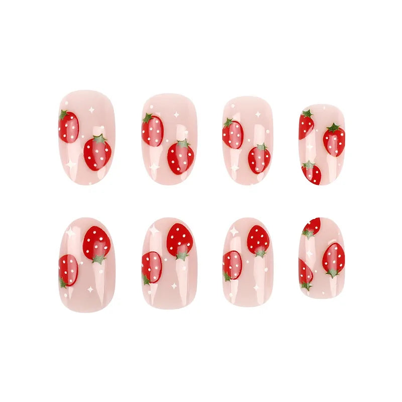 Strawberry Striped Press On Nails