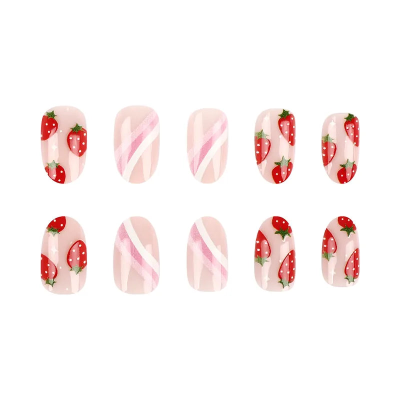 Strawberry Striped Press On Nails