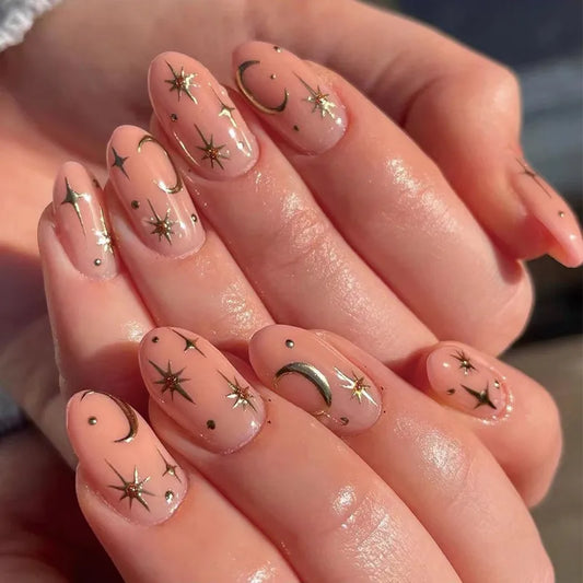 Starry Nude Almond Press On Nails