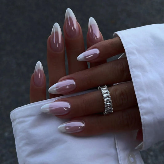 Classic Chrome French Tip Press On Nails
