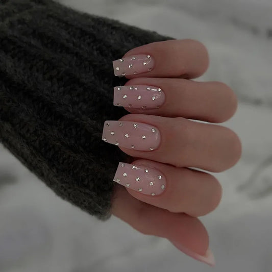 Nude Rhinestone Accented Press On Nails